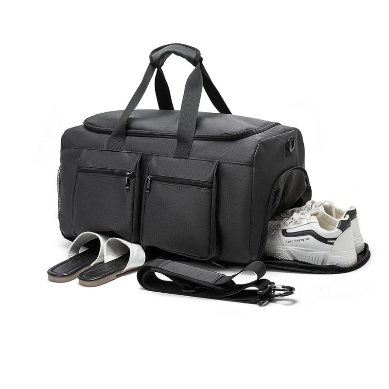 Large Waterproof PU Leather Duffel Bag with Shoe Pouch (Brown)