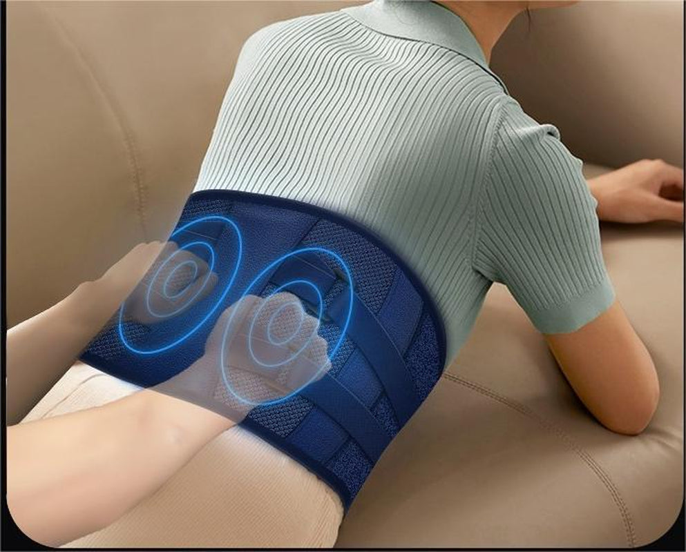 Upgraded Wireless Waist Massager – 5 Heating Levels, 3 Vibration Modes, Red Light Therapy, Lumbar Support, USB Rechargeable, Cordless (Grey/Blue)