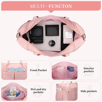 40L Women's Waterproof Duffel Bag with Shoe & Wet Pockets for Gym, Travel & Yoga (White, Black & Pink)