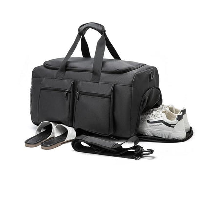 Large Waterproof PU Leather Duffel Bag with Shoe Pouch (Brown)