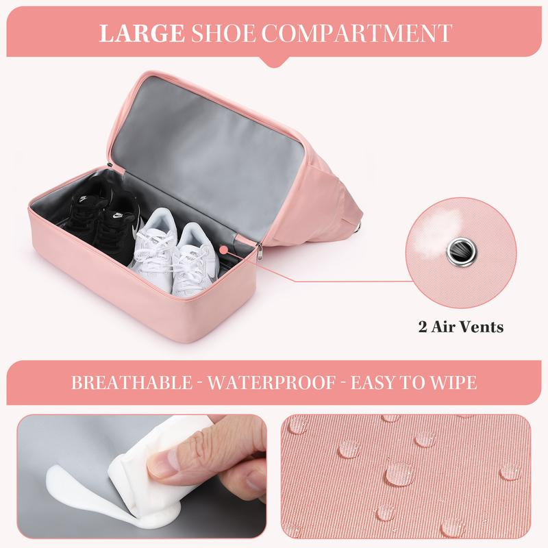 40L Women's Waterproof Duffel Bag with Shoe & Wet Pockets for Gym, Travel & Yoga (White, Black & Pink)