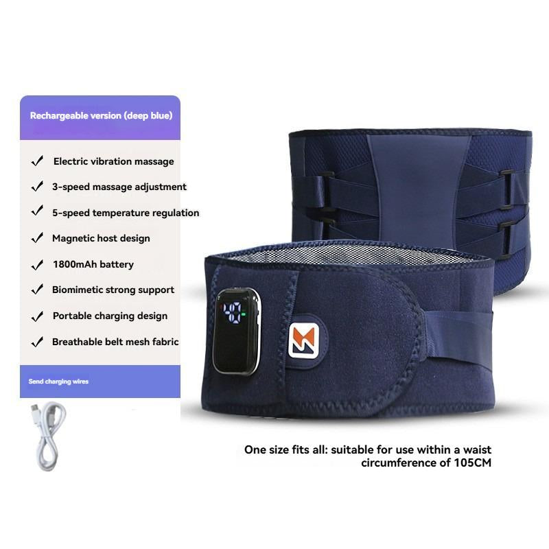 Upgraded Wireless Waist Massager – 5 Heating Levels, 3 Vibration Modes, Red Light Therapy, Lumbar Support, USB Rechargeable, Cordless (Grey/Blue)