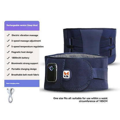 Upgraded Wireless Waist Massager – 5 Heating Levels, 3 Vibration Modes, Red Light Therapy, Lumbar Support, USB Rechargeable, Cordless (Grey/Blue)