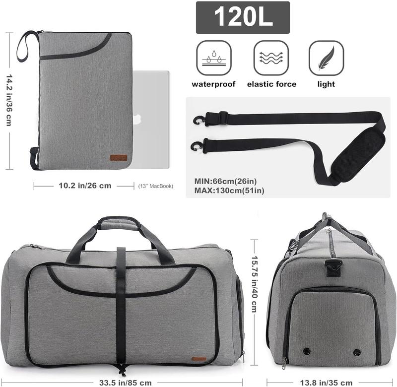 120L Foldable Waterproof Travel Duffel with Shoe Compartment (Gray)