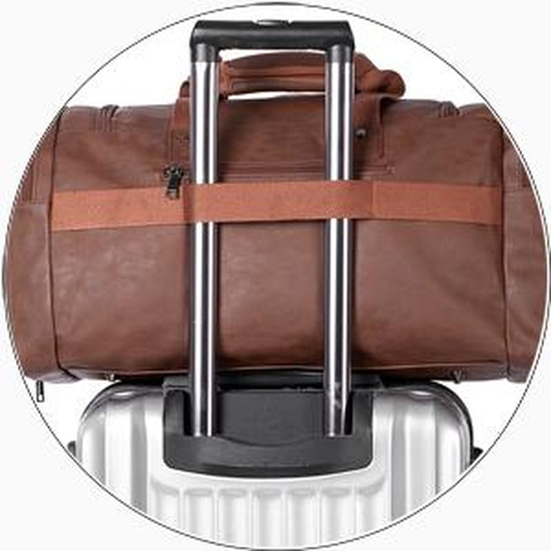 Large Waterproof PU Leather Duffel Bag with Shoe Pouch (Brown)