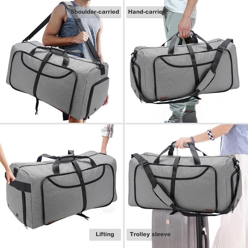 120L Foldable Waterproof Travel Duffel with Shoe Compartment (Gray)