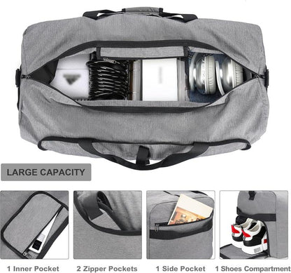 120L Foldable Waterproof Travel Duffel with Shoe Compartment (Gray)