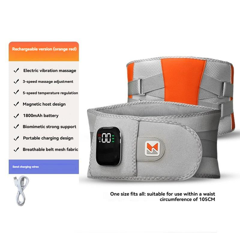 Upgraded Wireless Waist Massager – 5 Heating Levels, 3 Vibration Modes, Red Light Therapy, Lumbar Support, USB Rechargeable, Cordless (Grey/Blue)