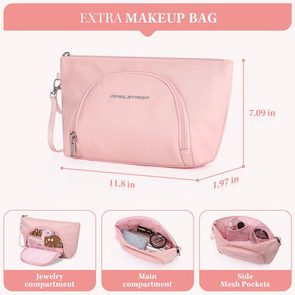 40L Women's Waterproof Duffel Bag with Shoe & Wet Pockets for Gym, Travel & Yoga (White, Black & Pink)